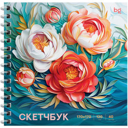 Скетчбук 170*170мм 40л., 120г/м, на гребне, карт.обложка "Пионы" (Скв40гр_64598, BG) матовая ламинация, выб. лак