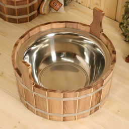 Шайка - таз для бани и сауны «Добрыня», 15 л, деревянная, нержавеющая вставка