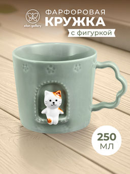 Кружка 250 мл 12*9,5*7,5 см "Котенок в домике" фарфор