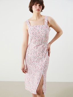 Kare Yaka ?i?ekli Elbise