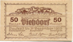 50 геллеров 1920 года Австрия Фидорф (нотгельд)