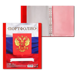 Папка-портфолио А4, Calligrata «Герб», пластиковая, на 4 кольцах, для школьника, 20 файлов, МИКС