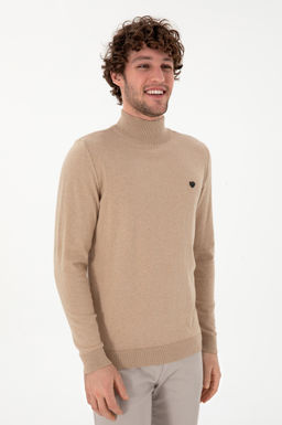 Erkek Slim Fit Yar_m Bal_k__ Yaka Kum Melanj Basic Kazak - U.s. polo assn фото 3