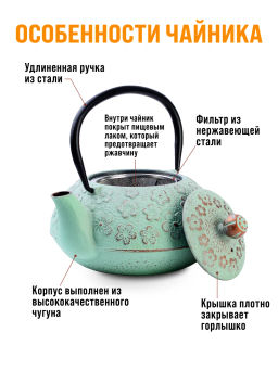 Чайник заварочный с крышкой с фильтром 890мл 3пр чугун 40535 MB /MAYER&BOCH/  фото 7