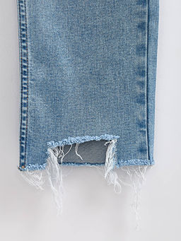 CONTE CON-720 Джинсы skinny с ассиметричным низом и эффектом разрушений light blue