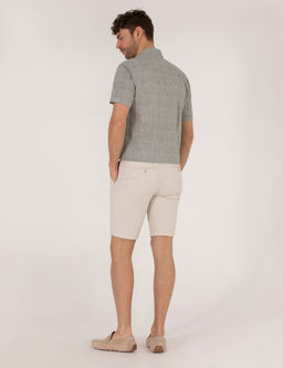 Ta_ Slim Fit Keten Kar___ml_ Beli Lastikli Bermuda _ort