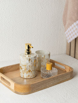 Диспенсер для жидкого мыла 450мл золотой/белый стекло, пластик АБС - Denastia фото 6