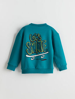 Bisiklet Yaka Bask?l? Erkek ?ocuk Sweatshirt