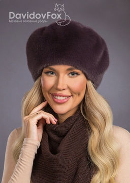 Шапка Берет экомех браун