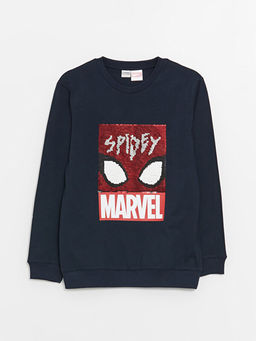 Bisiklet Yaka Spiderman Bask?l? ?ift Y?nl? Payetli Uzun Kollu Erkek ?ocuk Ti??rt - Waikiki фото 3