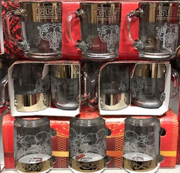 Набор кружек 6шт с гравировкой и напыл,золотая сетка, арт. 3435, 1335