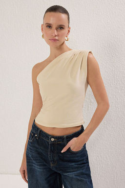 Trendyolmilla Siyah Asimetrik Tek Omuz Vatkal? Esnek Orme Bluz TWOSS24BZ00133 фото 2