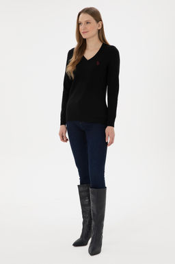 Свитер женский U.S. Polo Assn V-образный вырез черный  фото 11