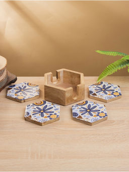 Подставка под горячее «Васильки», набор 4 шт., 15×13×5 см, дерево манго