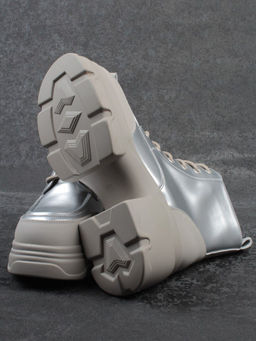 01-F591-2 GREY/SILVER Ботинки демисезонные женские (натуральная кожа, искусственная кожа)