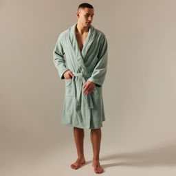 Халат махровый мужской SL HOME: Basic «Аззура», размер S, хлопок 100%, мятный