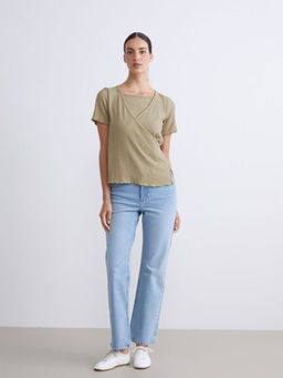 Kruvaze Yaka Dokulu Bluz