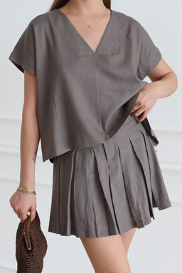 Haki Keten Etek Bluz Dokuma Alt - Ust Tak?m TWOSS26AU00072 - Trendyolmilla фото 3