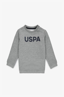 Erkek Bebek Gri Melanj Bisiklet Yaka Basic Sweatshirt