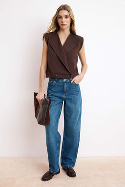 Kahverengi Ceket Yaka Beli Stoper Detayl? Dokuma Yelek TWOSS26YE00023 - Trendyolmilla фото 2