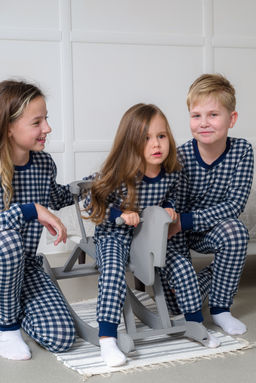 Пижама подростковая из кулирки пенье на манжетах Дрёма клетка синяя - Амадэль фото 48