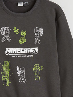 Bisiklet Yaka Minecraft Bask?l? Erkek ?ocuk Sweatshirt