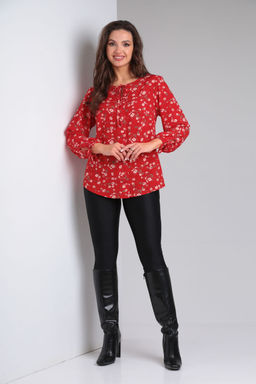 Блуза Modema 739-1 цветы на красном  фото 5