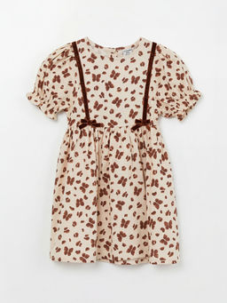 Bisiklet Yaka Kelebek Bask?l? K?z ?ocuk Elbise