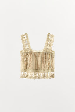TOP SATINADO PLIEGUES ENCAJE / Blanco roto - Zara фото 4