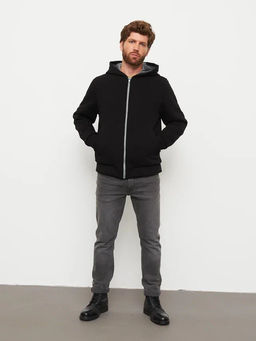 Акция -10%!!! М-34 Куртка-толстовка мужская на меховой подкладке (черный)