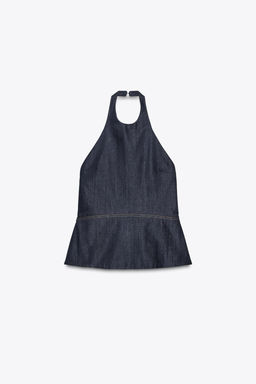 ZW COLLECTION DENIM HALTER TOP - Zara фото 5