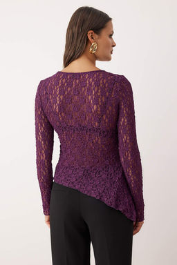 Murdum Asimetrik Dantel Fitted/Vucuda Oturan Orme Bluz TWOAW26BZ00028 - Trendyolmilla фото 8