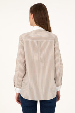 Женская рубашка песочного цвета с длинным рукавом Неожиданная скидка в корзине - U.s. polo assn фото 5