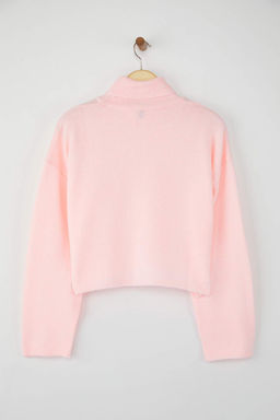 Wardrobe Essentials Pembe Genis Kal?p Yumusak Dokulu Crop/K?sa Triko Kazak TWOAW26KZ00113
