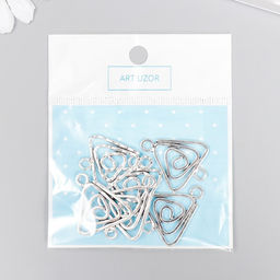 Цена за 6 шт. Коннектор для творчества металл 2 ушка "Завиток - треугольник" серебро 3,2х2,4 см