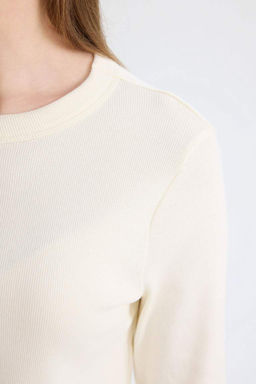 Туника-футболка с длинными рукавами и длинными рукавами в рубчик обычного кроя - Defacto фото 5