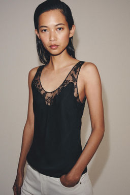 TOP SATINADO ENCAJE ZW COLLECTION / Negro