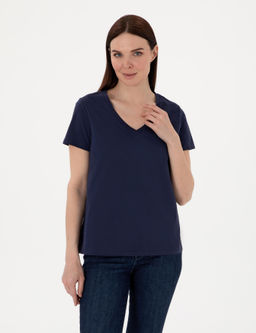 Lacivert Regular Fit V Yaka Basic Ti__rt