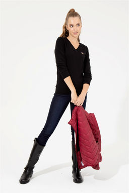 Женский черный базовый свитер с v-образным вырезом Неожиданная скидка в корзине - U.s. polo assn фото 2