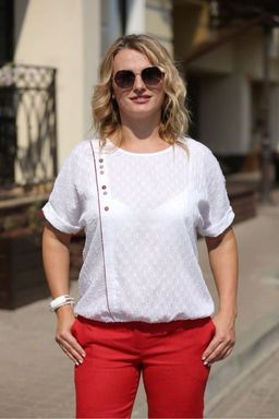 Свободная хлопковая блуза - 0112 белый