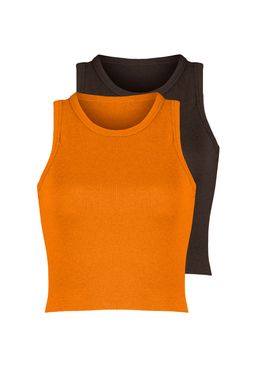 TRENDYOLMILLA Pembe-Beyaz 2li Paket Vucuda Oturan Crop Halter Yaka Fitilli Esnek Orme Atlet TWOSS21AL0058  фото 71