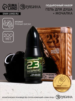 Подарочный набор 23 февраля, гель для душа и мочалка для тела, аромат пряный виски, 200 мл, Чистое счастье
