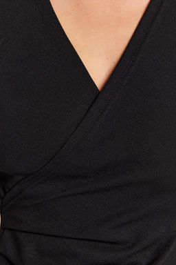 TRENDYOLMILLA Mor Kruvaze Yaka Uzun Kollu Buzgu Detayl? Vucuda Oturan Midi Orme Elbise TWOAW24EL00826 фото 9