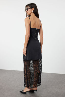 Siyah Ask?l? Midi Dantel Detayl? Denim Elbise TWOSS24EL01007 - Trendyolmilla фото 5