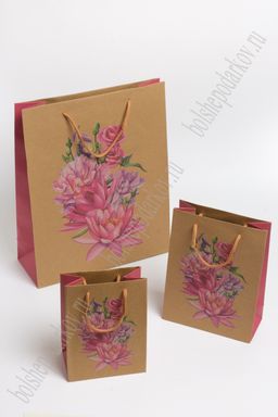 Пакет крафтовый с рисунком "Цветочки" 26*32*10 см (12 шт) SF-7171, №4