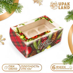 Цена за 5 шт. Коробка для 6 капкейков с окном «С Новым годом», 25×17×10 см
