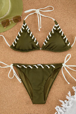 TRENDYOLMILLA Ekru Ucgen Kontrast Renk Biyeli Regular Bikini Tak?m? TBESS25BT00045  фото 9