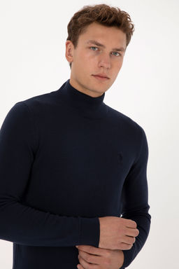 Erkek Slim Fit Yar_m Bal_k__ Yaka Lacivert Basic Kazak - U.s. polo assn фото 9