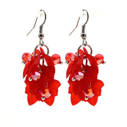 Красные серьги Кленовый лист с цирконами, 6,1г