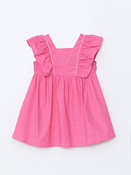 Kare Yaka Keten G?r?n?ml? K?z ?ocuk Elbise